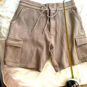 Zara Mens Cargo Shorts Tan Khaki Utility Pockets Cotton